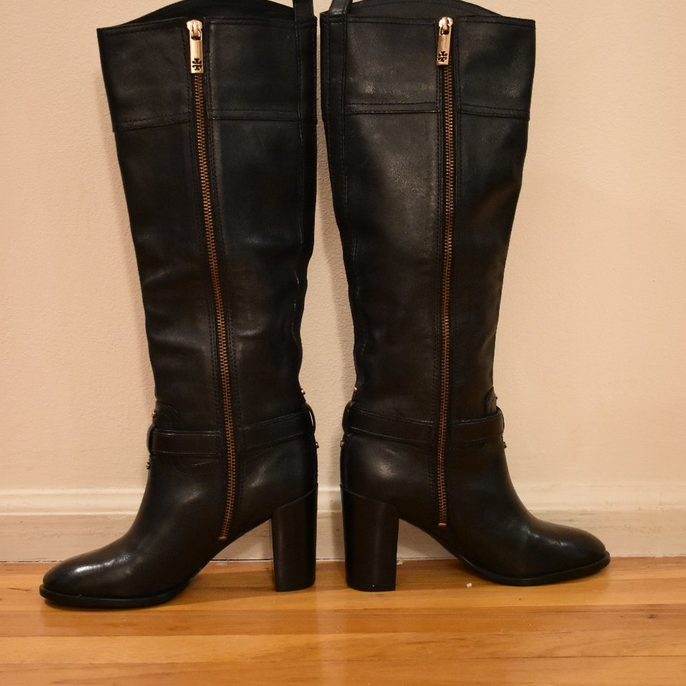 Tory Burch Black Leather High Heels Boots Size 5 - Picture 5 of 8